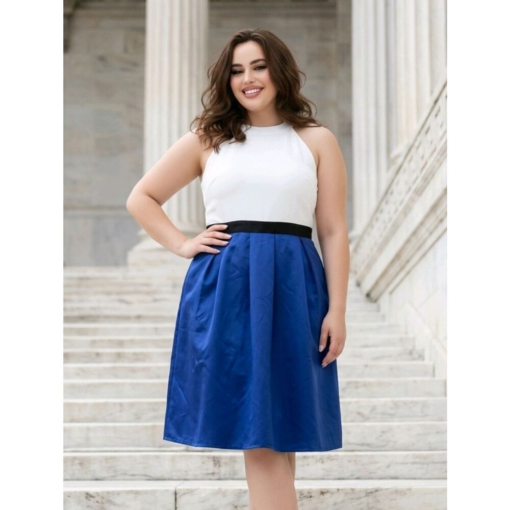 Formal Dress Blue Color Block Stretch Pleated Bodycon Juniors 2XL 17/19